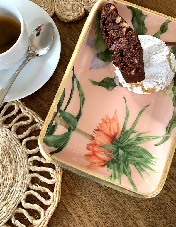 Brass & Enamel Tray in Pink - Set of 3